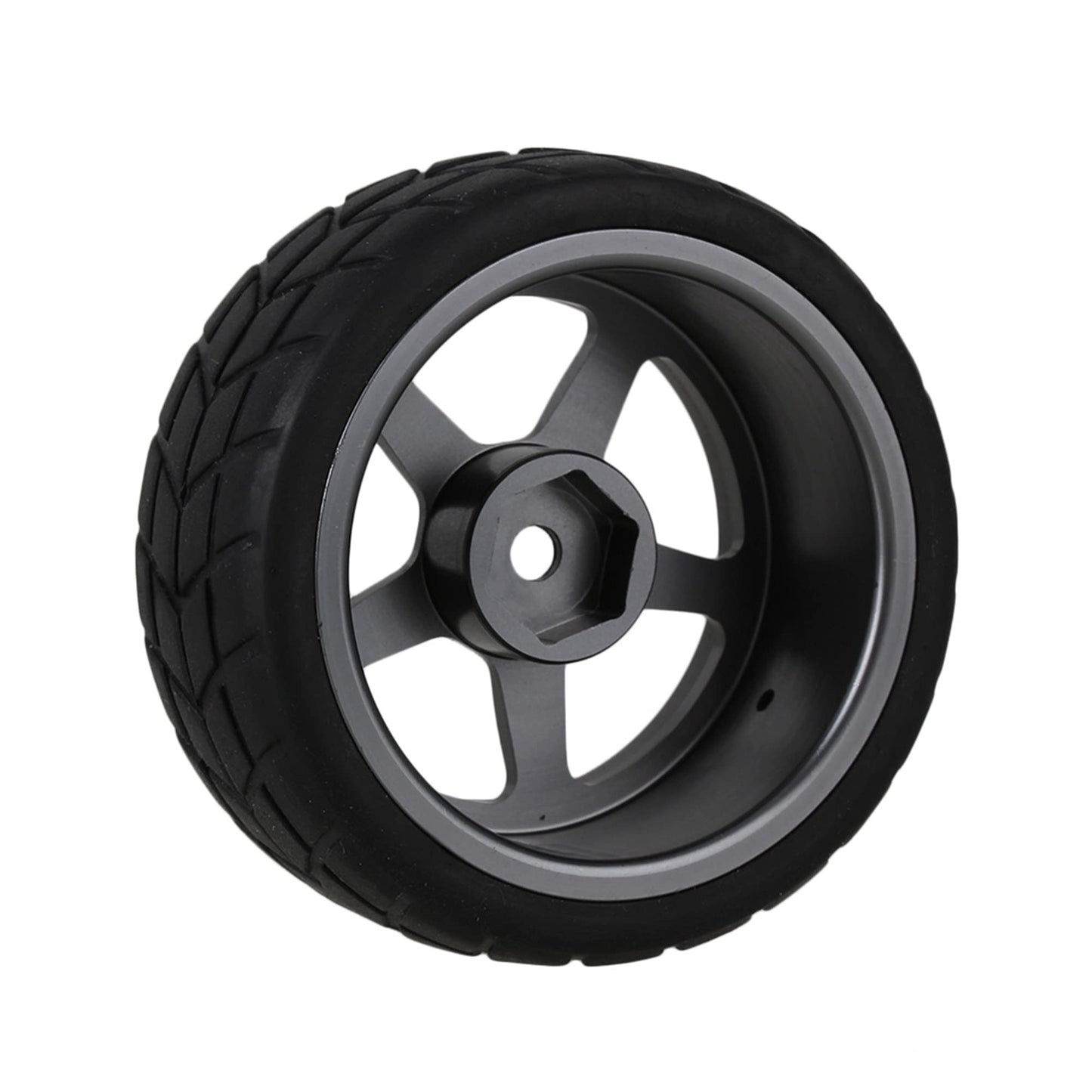Mxfans Grey 5 Spoke Aluminium Alloy Wheel Rims & Black Square Pattern Rubber Tyres Tires For Rc 1:10 On Road Racing Car Set Of 4