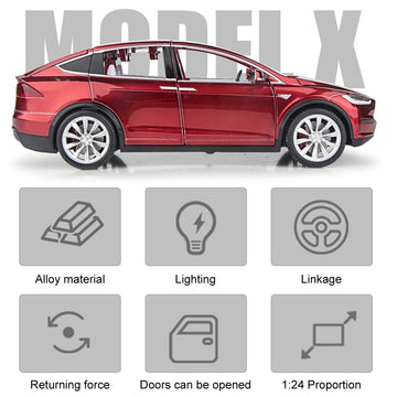 Model X Toy Car 1/24 Diecast Model X Model Car Pull Back Vehicles with Sound and Light, Eagle Wing Door, Big Model X Diecast Car