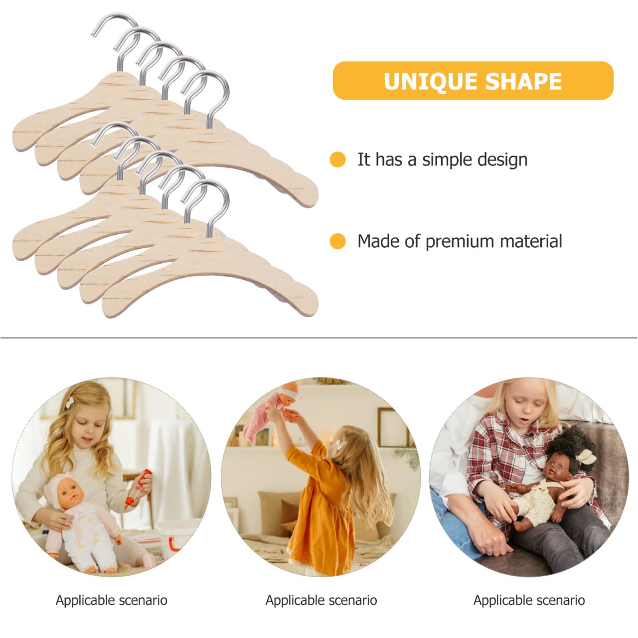 Iplusmile 10Pcs Wooden Doll Hangers, 2.95 Inch Mini Clothes Hangers For Doll Closet, Dollhouse Wardrobe Accessories, Clothing St