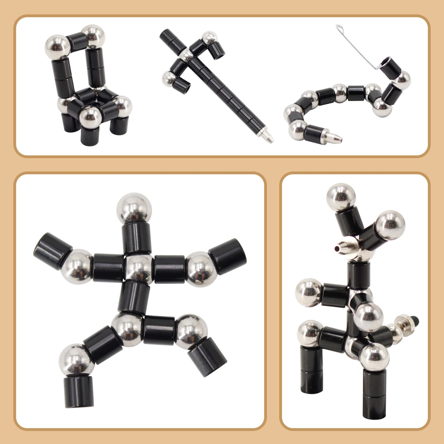 Magnetic Pen Decompression Magnet Metal Pen Fidget Pen with 13 Magnetic Rings Creative Toy Pen Can Write Intellectual Learning and Stress Reduction Gifts for Family or Friends.(Black)