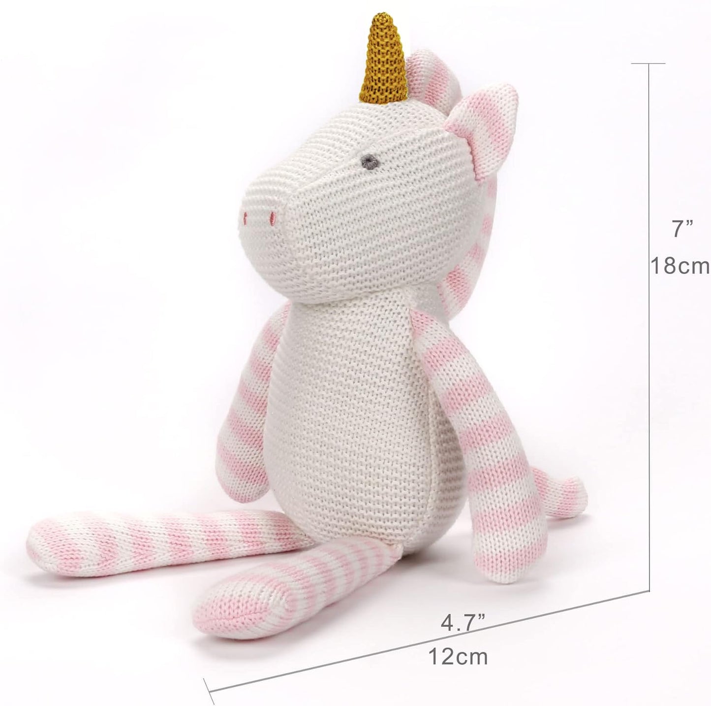 FLUFFYFUN 100% Organic Cotton Baby Stuffed Animal  Pink Unicorn Plush for Newborn 7.1