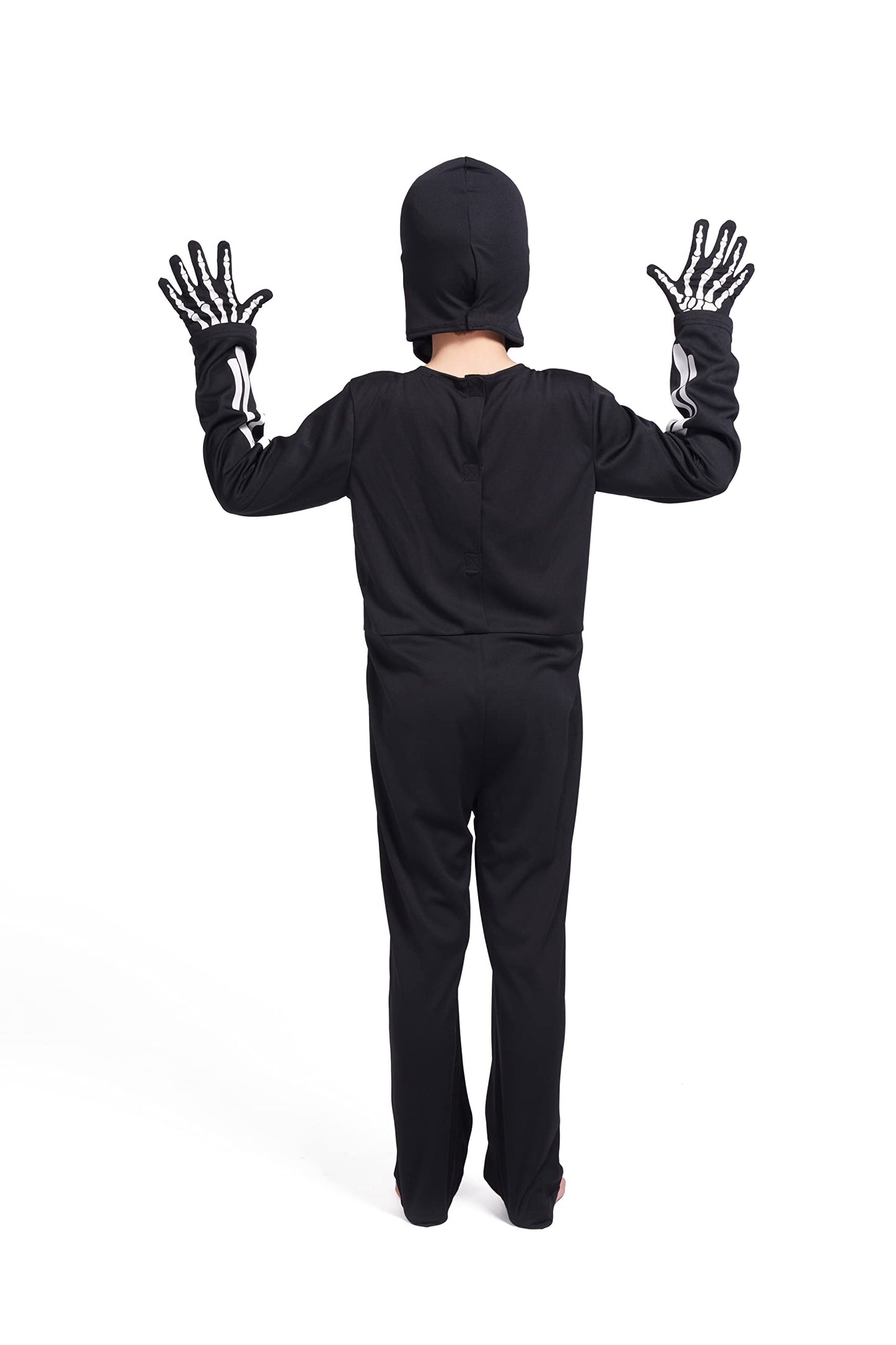 Leadtex Kids Gid Skeleton Halloween Costume, All In One Skeleton Printed Jumpsuit With Hood And Gloves(12-13Years