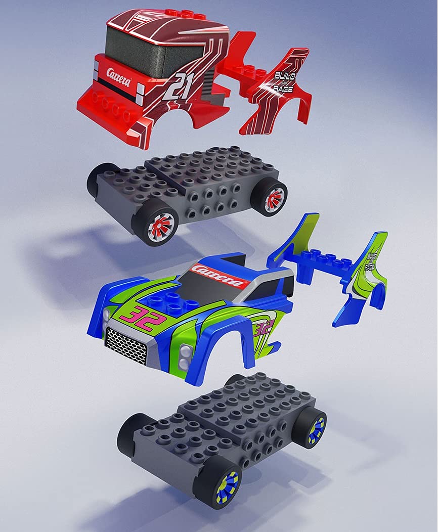 Carrera Go Build 'N Race 62529 Racing Set 3.6 Electric Powered Slot Car Racing Kids Toy Blocks Race Track Set Includes 2 Hand Controllers And 2 Cars In 1:43 Scale