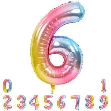 Toniful 40 Inch Rainbow Large Numbers Balloons 0-9, Number 6 Digit 6 Helium Balloons, Foil Mylar Big Number Balloons For Birthda