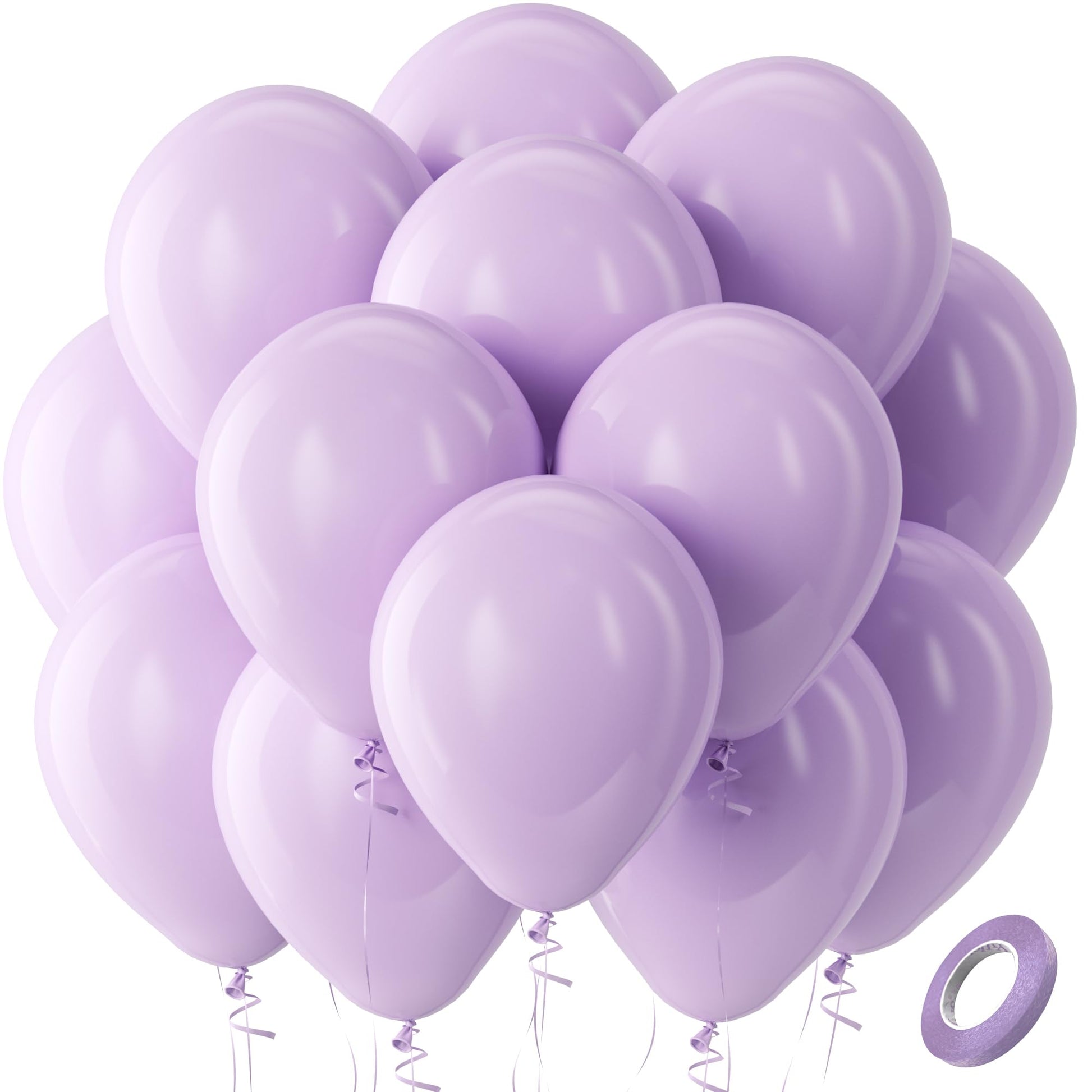 Bezente Pastel Purple Latex Party Balloons - 100 Pack 12 Inch Round Helium Lavender Light Purple Lilac Balloons For Wedding Baby
