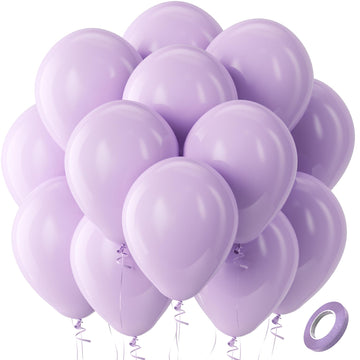 Bezente Pastel Purple Latex Party Balloons - 100 Pack 12 Inch Round Helium Lavender Light Purple Lilac Balloons For Wedding Baby
