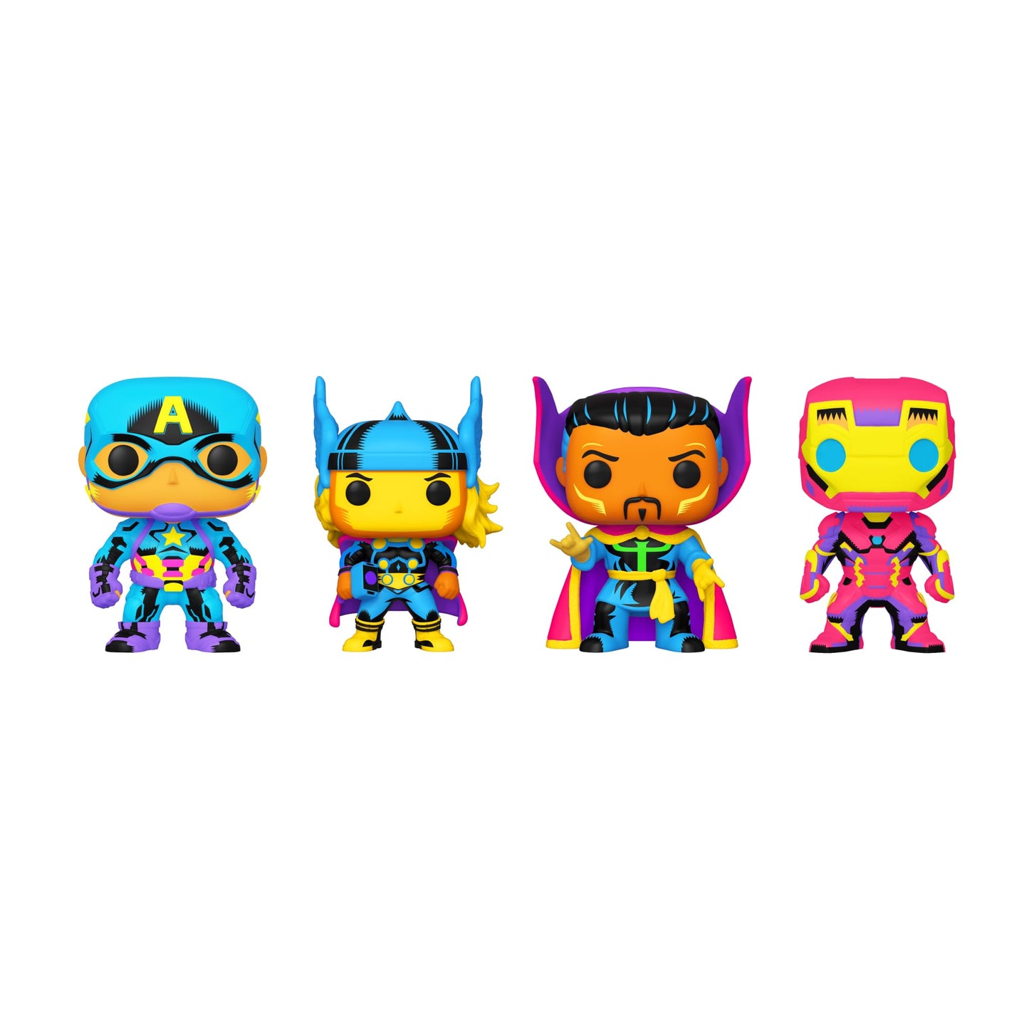 Funko Pop! Marvel Blacklight Captain America 4PK Vinyl Figures - Standard Size - Black - Collectible Toys for Kids and Adults