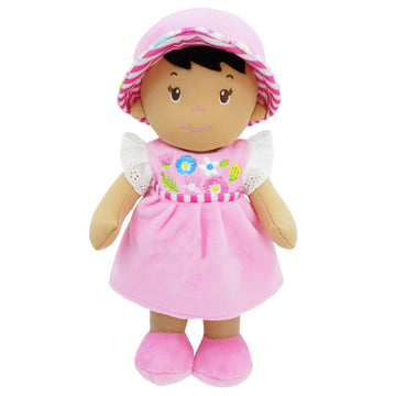 June Garden 12'' Soft Dolly Malorie - Stuffed Soft Baby Doll Gift For 1 2 3 Year Old Girls - Pink Dress