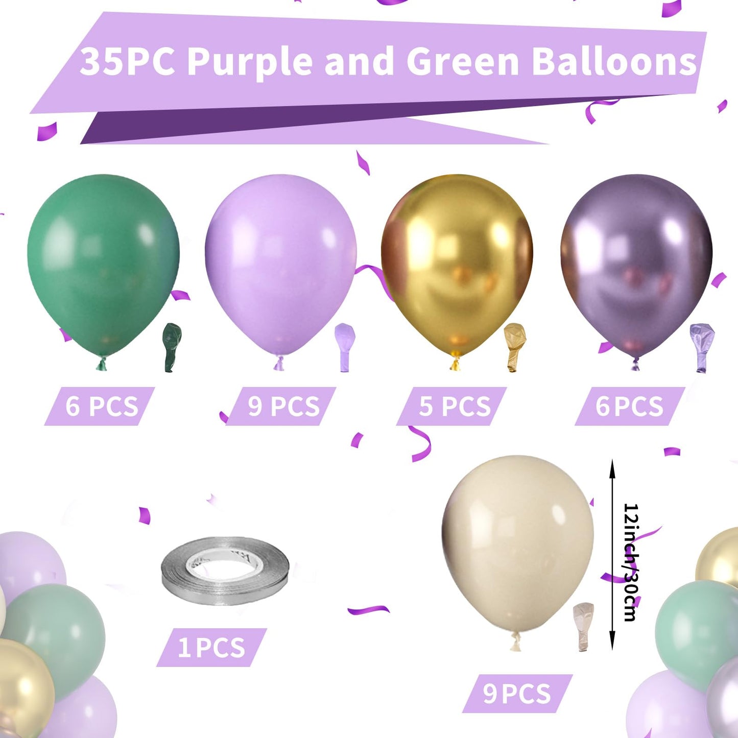 Purple And Sage Green Balloons, Purple Lavender Sage Balloon Cream White Gold Balloons Light Purple Balloons, Metallic Purple Go