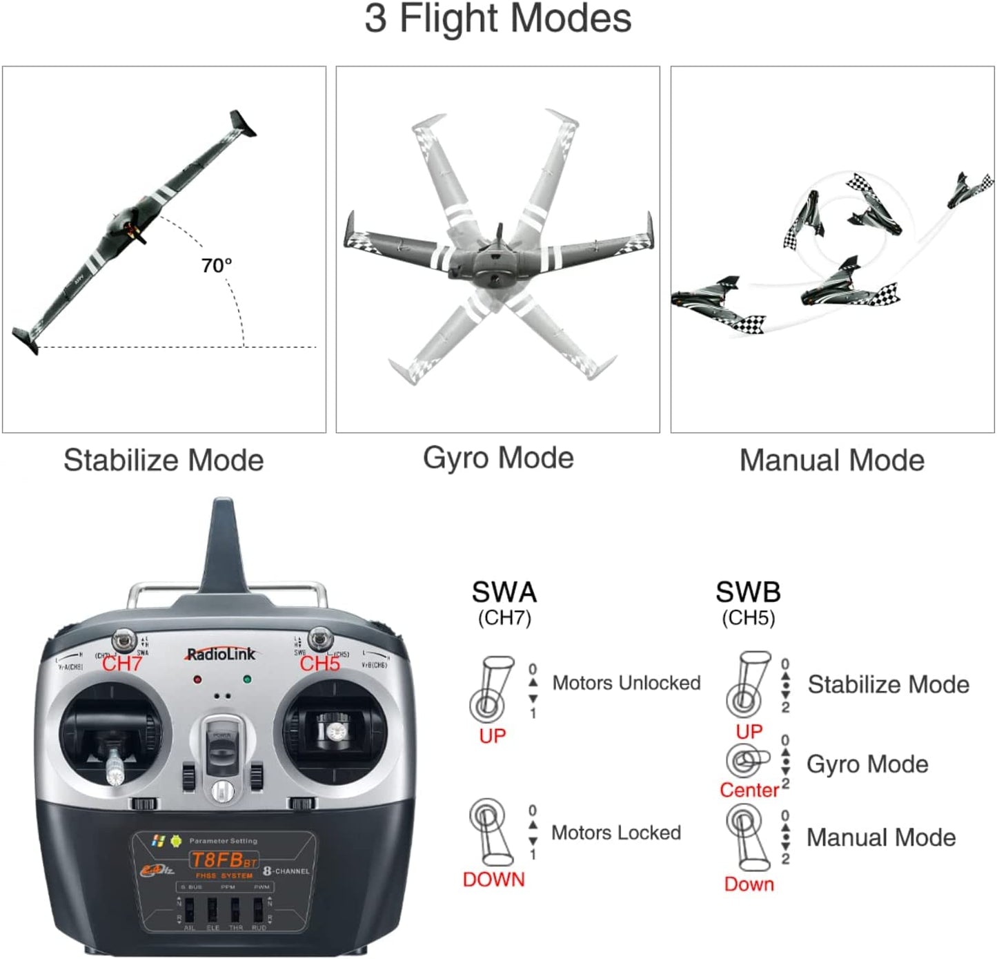 Radiolink Byme-D Stabilizer 3 Channels Flight Controller With Gyroscope 3D Fly Fc For Delta Wing Paper Plane Su27 F22