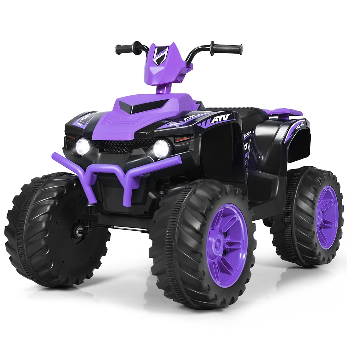 Costzon Kids ATV 12V Electric Vehicle, Purple, LED Lights, Horn, Music, Treaded Tires, Ride-On Car for Boys & Girls