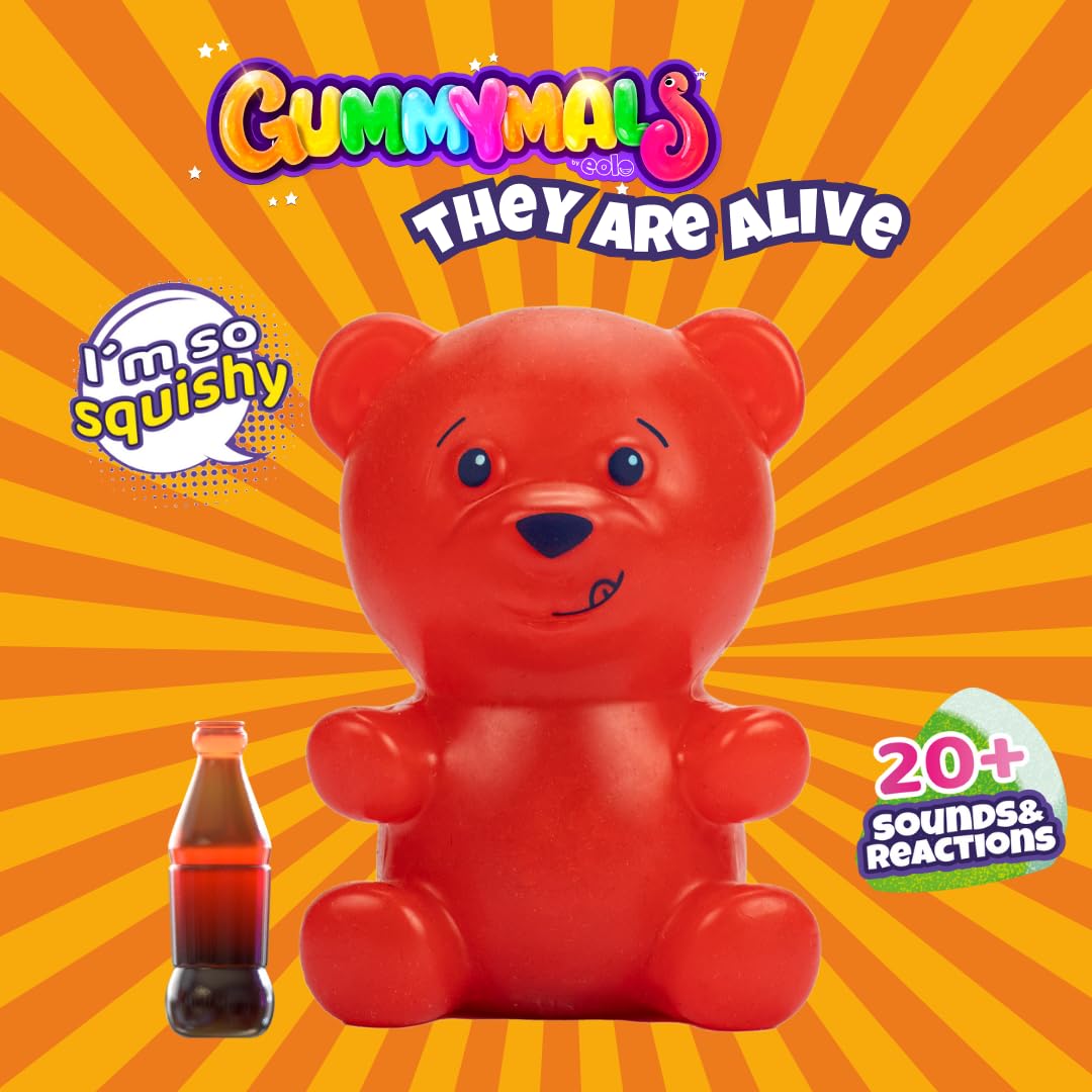 Eolo Toys - Gummymals Red. Interactive Super Squishy Gummy Bear Style pet with Over 20 Sounds and Reactions for Children Aged 4