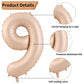 Biapian 40 Inch Light Brown Number 9 Balloons, Apricot Large Number 8 Balloon With 18'' Retro Foil Heart Balloons Helium For Neu