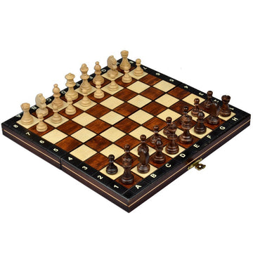 Wegiel Handmade European Travel Magnetic Chess Set - Wooden 10.4 Inch Board With Carved Wood Pieces