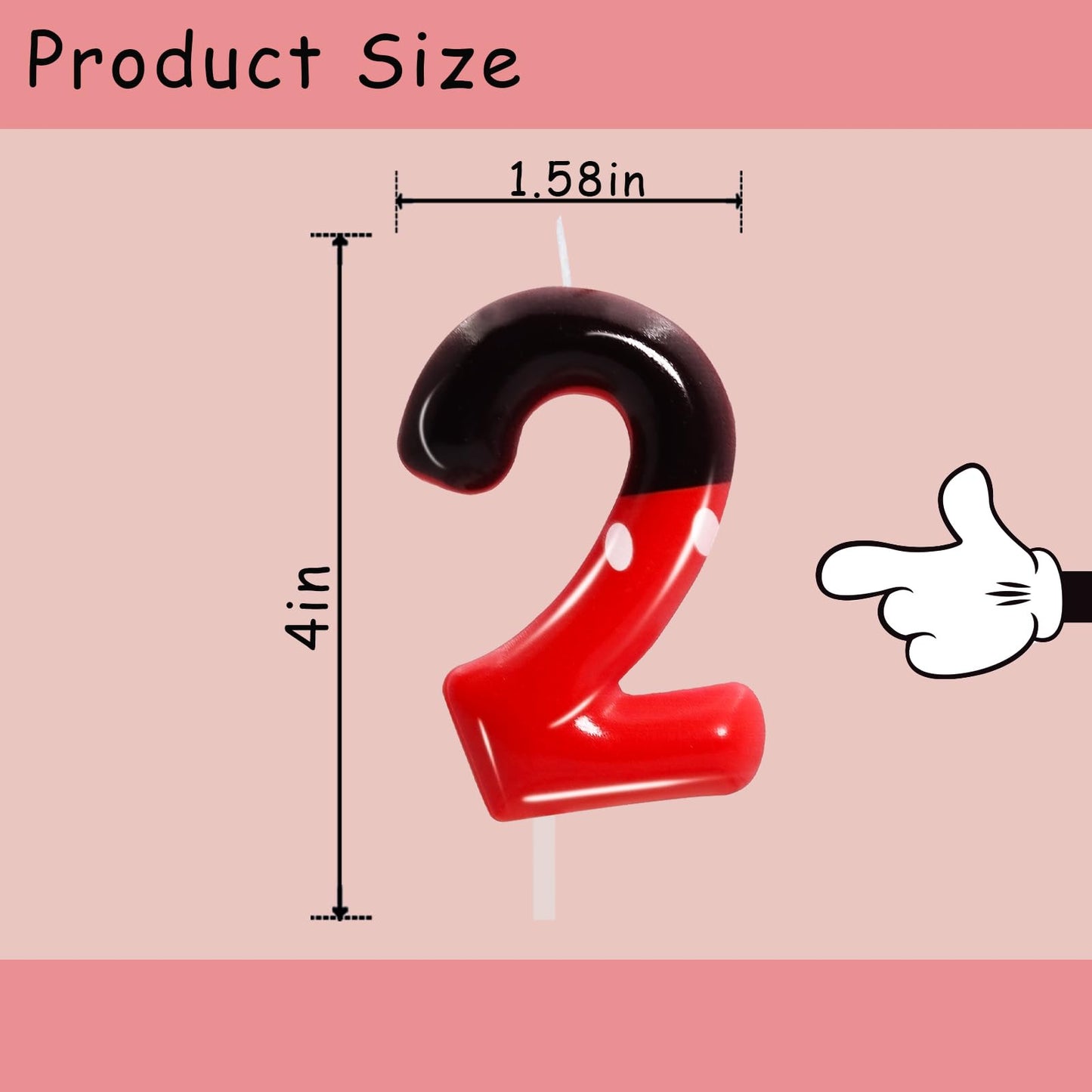 2nd Black Red Birthday Candles for Boys Girls, Red Mouse Cake Topper Cupcake Decor, Cartoon Themed Birthday Party Decorations Su