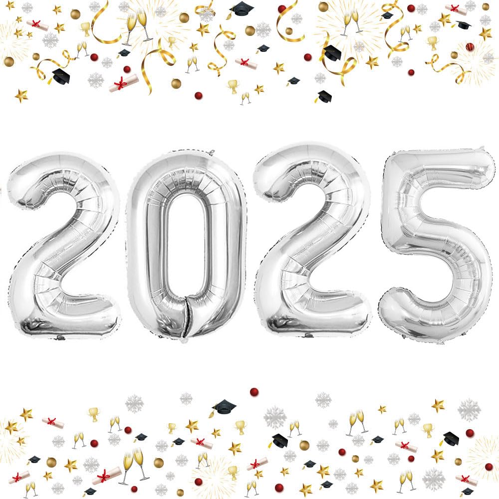 Goer 42 Inch 2025 Silver Foil Number Balloons For 2025 New Year Eve Festival Party Supplies Graduation Decorations