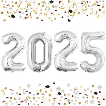 Goer 42 Inch 2025 Silver Foil Number Balloons For 2025 New Year Eve Festival Party Supplies Graduation Decorations
