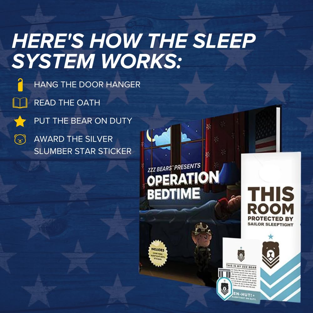 Zzz Bears Sailor Sleeptight Navy Teddy Bear With Storybook & Sleep System, Comforting Gift For Navy Kids, Helps With Bedtime Rou