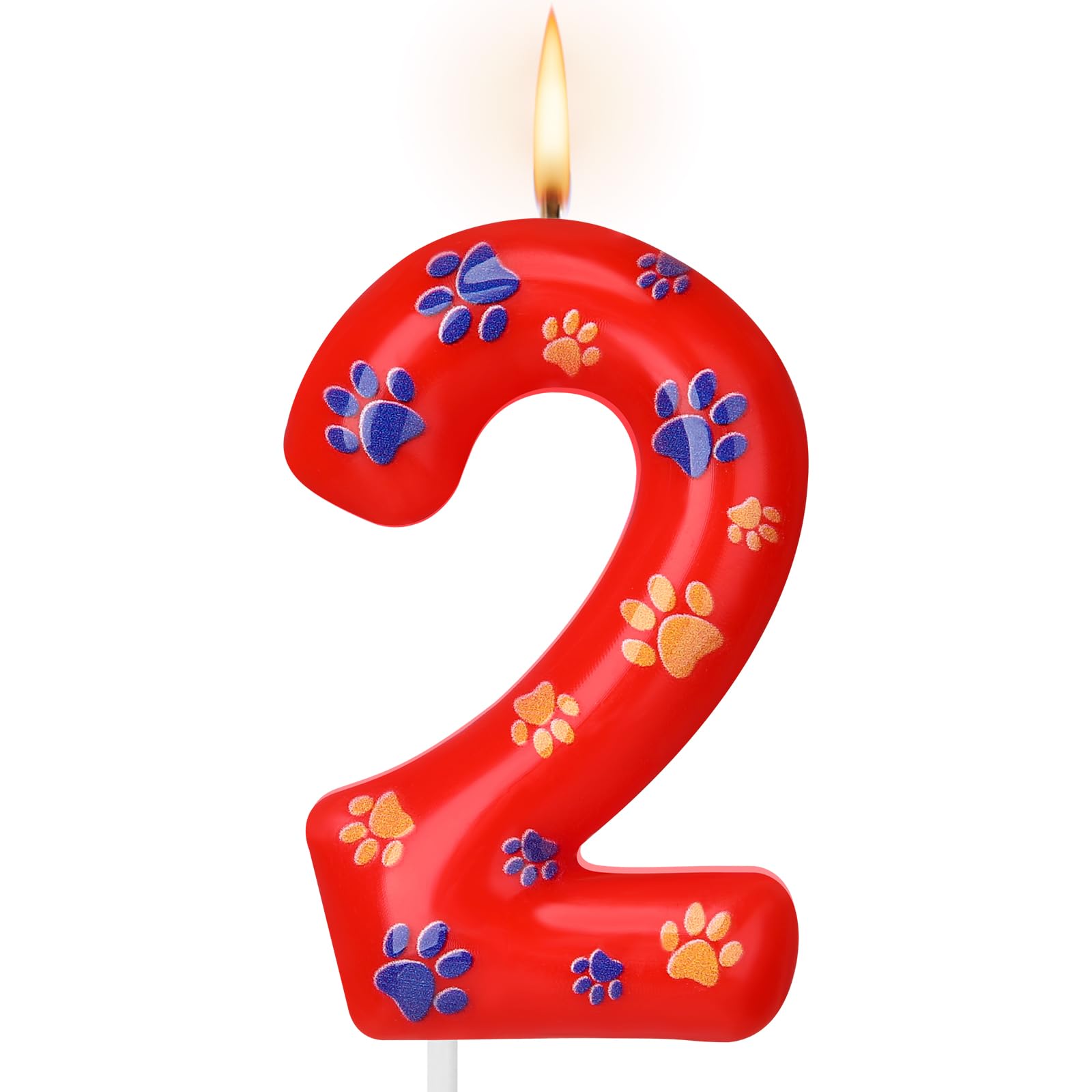 Conelist Number 2 Dog Paw Birthday Candles Dog Patrol Toppers Candles Blue Yellow and Red Dog Paw Numeral Birthday Cake Topper f