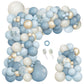 Ilafm 150Pcs Dusty Baby Blue Balloon Arch Garland Kit, Sand White Slate Fog Pastel Baby Blue Balloons Metallic Gold For Boy Baby
