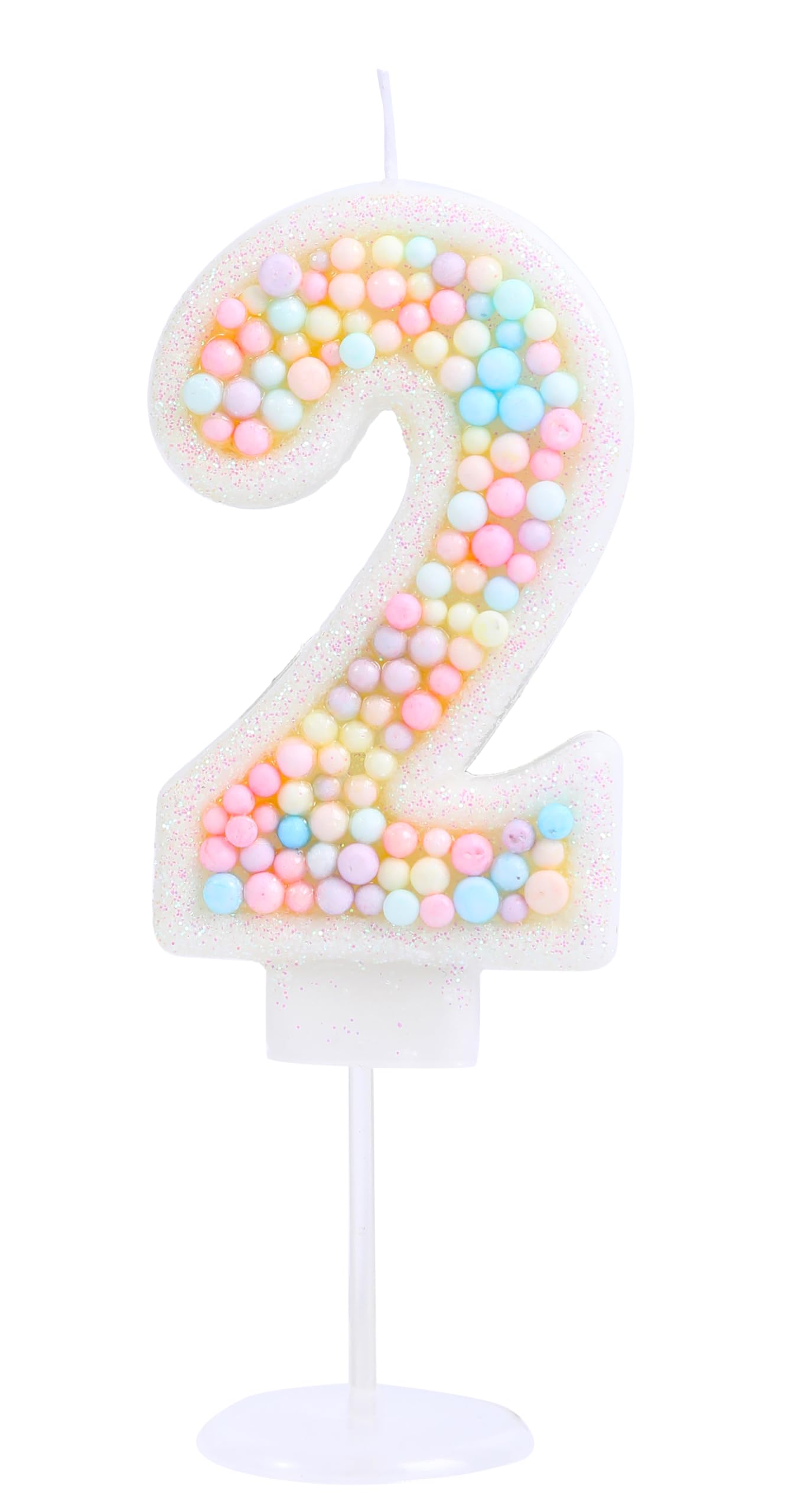 EAKE Number 2 Birthday Candle 3D Macaron Glitter 2 Candle Birthday Girl Women Sweet Theme 2nd Birthday Wedding Anniversary Party