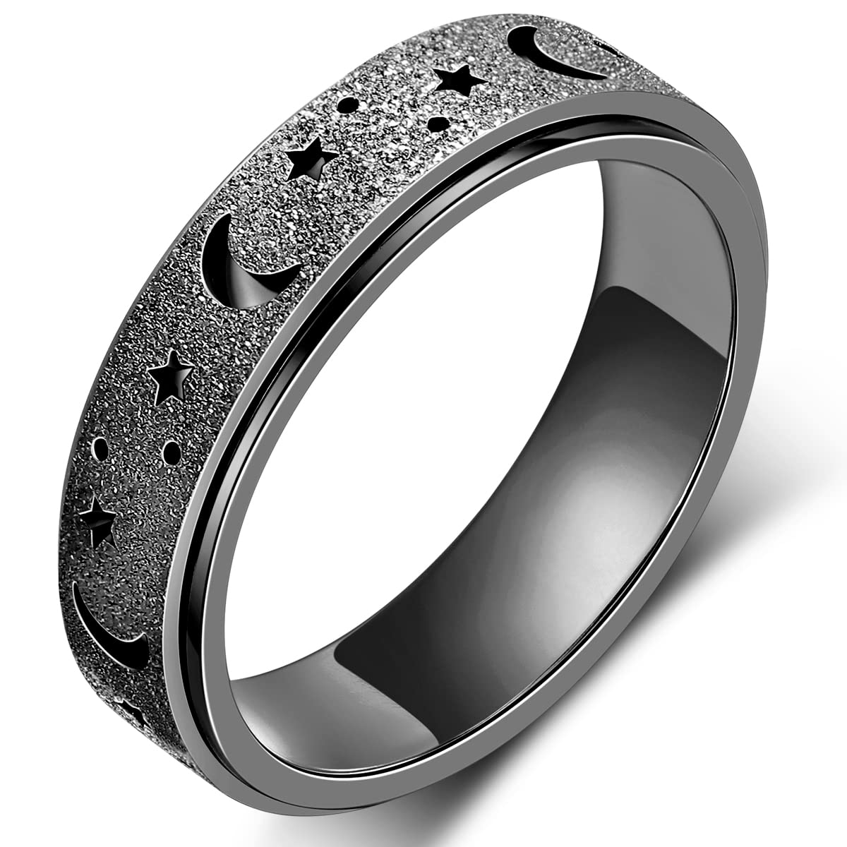 MHWTTY Anxiety Ring for Women Fidget Ring Stainless Steel Spinner Rings Fidget Toys Adults Gift for Women Men Black Size 6