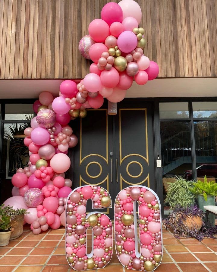 Bezente Pink Balloons Set, 60pcs 12" Metallic & Latex Balloons for Birthday, Wedding, Baby Shower - Multiple Pink Colors
