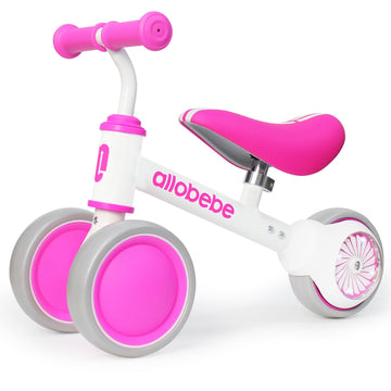 Allobebe Baby Balance Bike, Baby Walker 12-36 Months Gifts For 1 Year Old Girl, Toddler Bike To Train Baby From Standing To Running With Adjustable Seat, Flash Light Rear Wheel