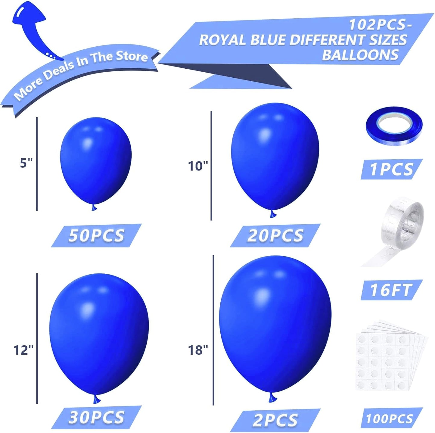 Nisocy Royal Blue Latex Balloon Arch Garland Kit, 102Pcs 18In 12In 10In 5In For Baby Shower Graduation Birthday 4Th Of July Inde