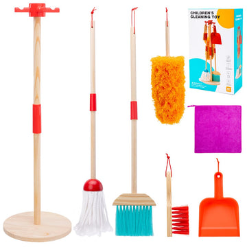 Meland Wooden Kids Cleaning Set - Toddler Pretend Play Toys With Toy Mop, Broom & House Cleaning Kit, Christmas Birthday Gift Fo