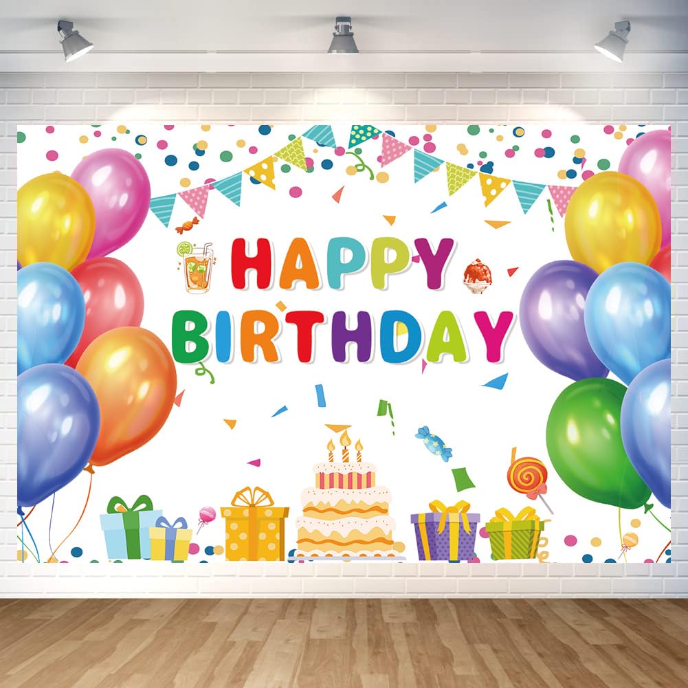 White Balloon Cake Happy Birthday Backdrop Decorations White Happy Birthday Banner White Balloon Birthday Photo Background For H