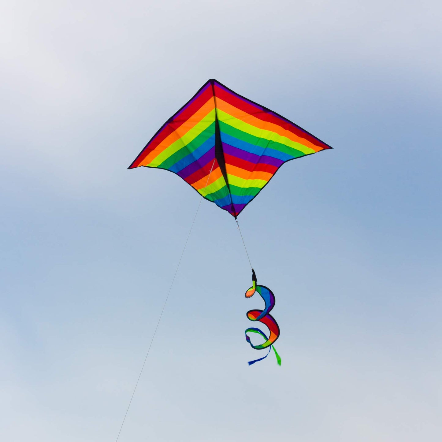 In The Breeze 3158 — Rainbow Stripe Delta Kite With Twister Tail — Easy-Flying, Colorful Kite