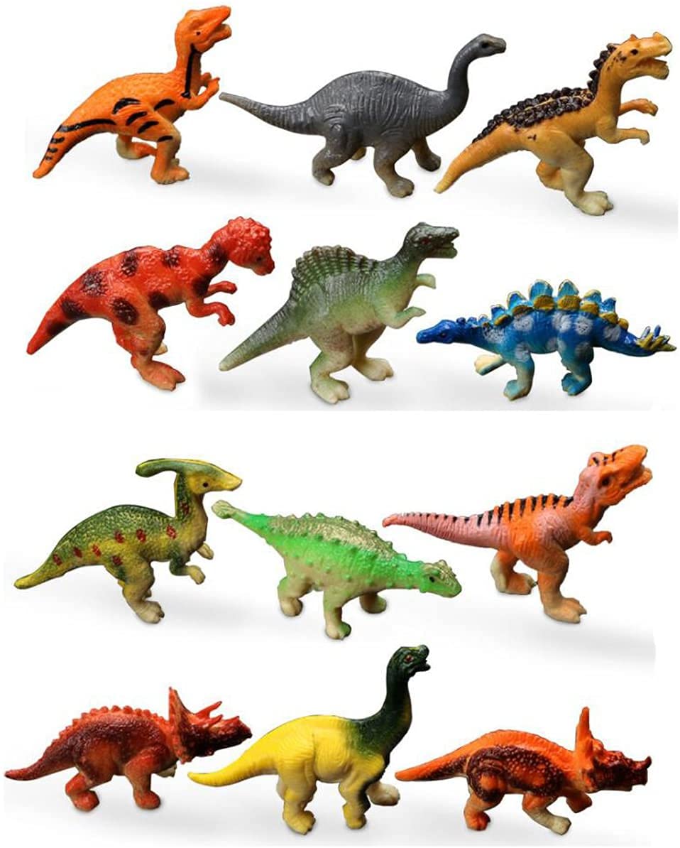 Haptime Plastic Assorted Mini Dinosaur Figures, Little Dinosaur Figurine, Small Dino Toy 1.5 Inch, Great For Dino Cake Topper, Easter Eggs Filler, Pack Of 12