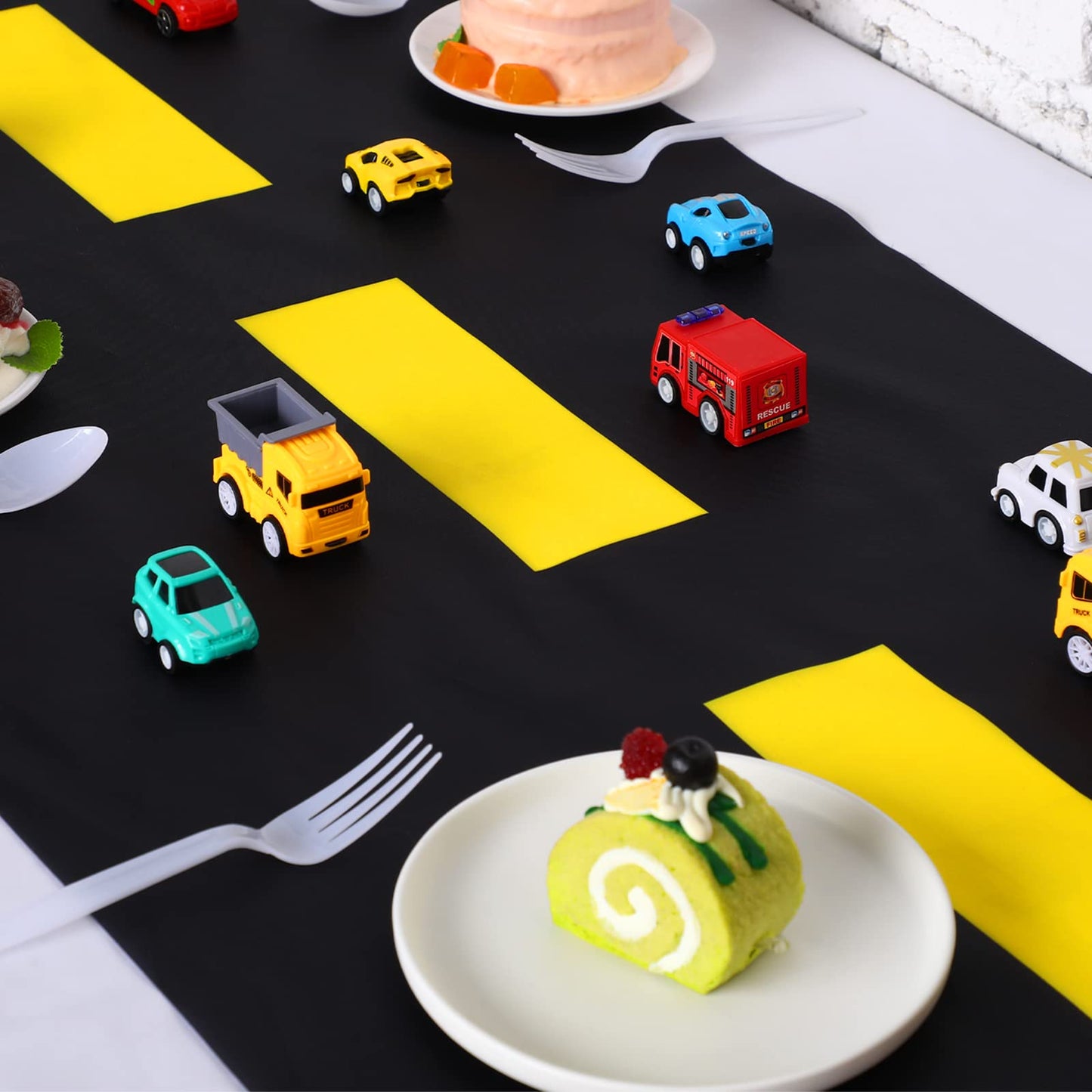 Construction Table Runner Racetrack Floor Ground Construction Tablecloths Road Table Runner for Cars Birthday Party Runway Theme