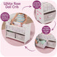 Badger Basket Wooden Doll Bed With Bed Liner, Pillows And Two Storage Baskets - Fits 18-Inch Dolls, White/Rose