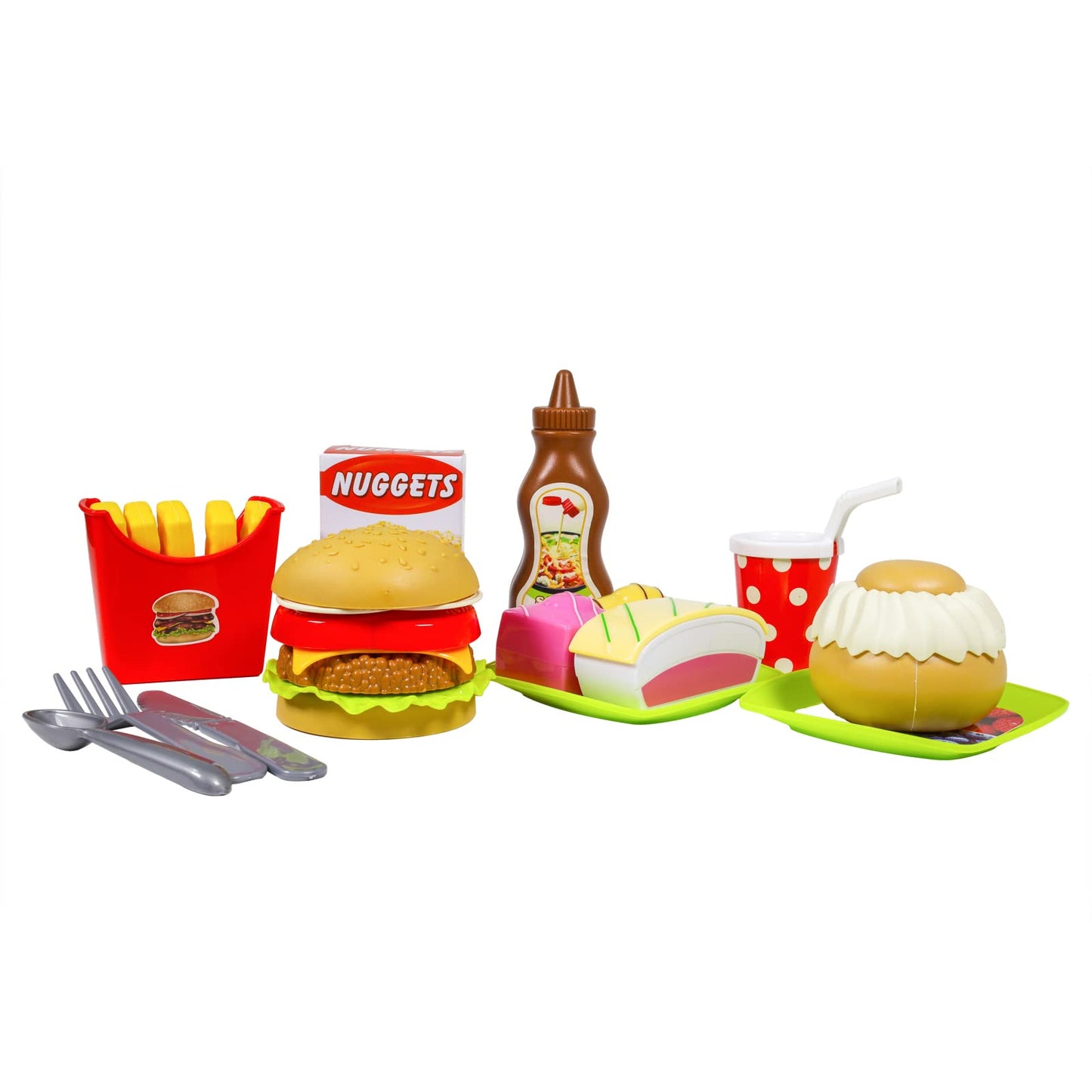 Kidplokio Kids Pretend Play Food Set Fun Picnic Plastic Food Utensils Assorted, Multicolor, Ages 3+