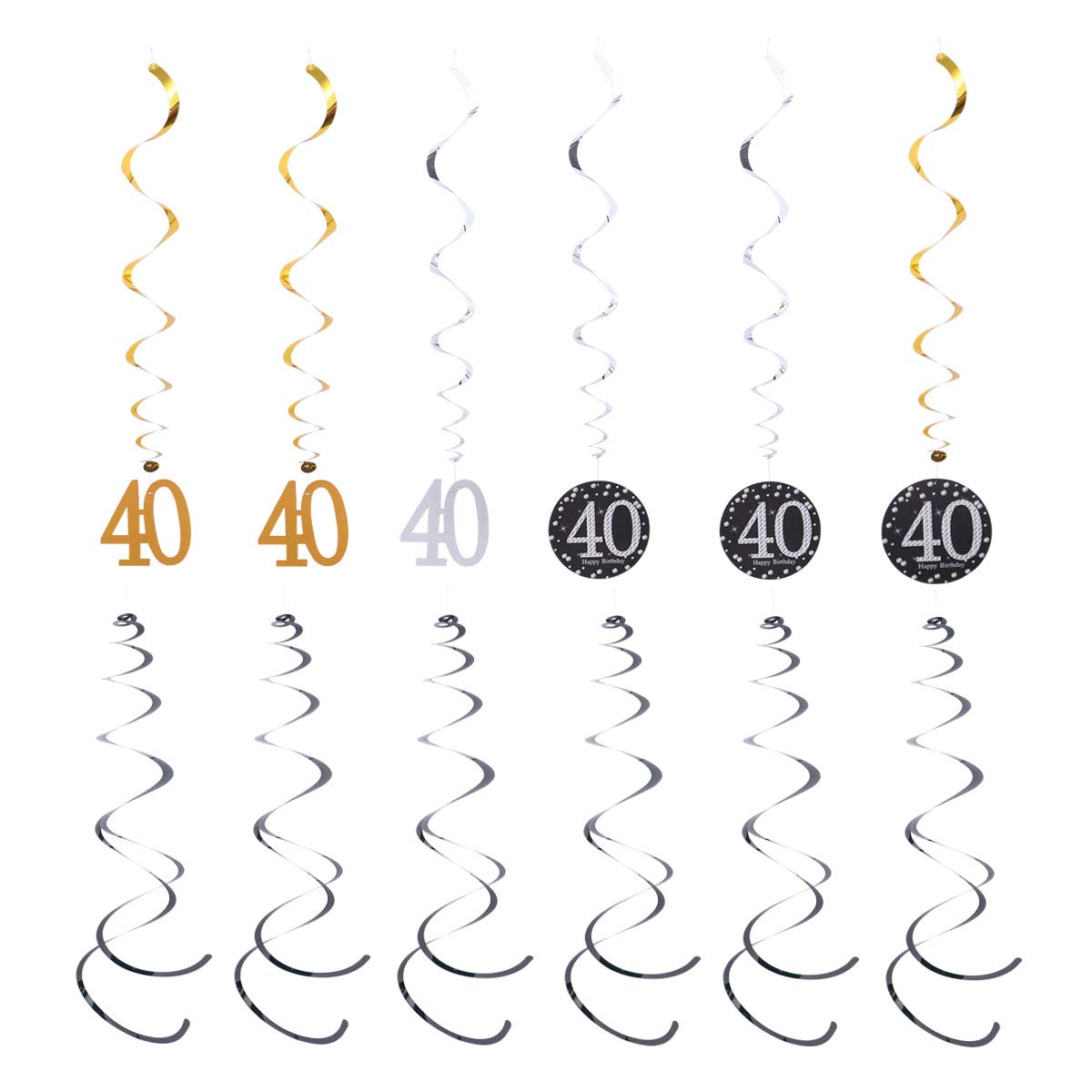 Amosfun 40th Birthday Spiral Ornaments PVC Hanging Swirls Birthday Party Pendants 12Pcs