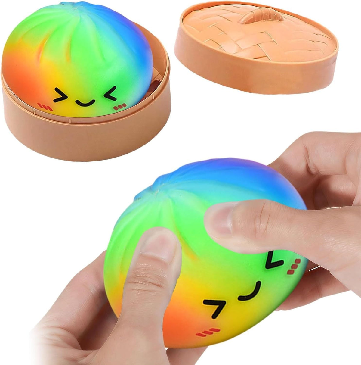 Squishy Dumplings, Colorful Expression Buns with Steamer Basket, Soft Stress Relief Toys, Sensory Play Items for Relaxation, Rai