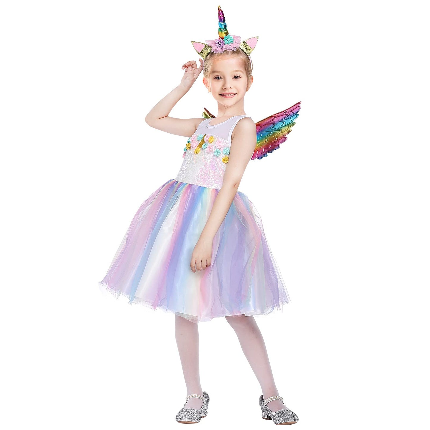 Twister.Ck Halloween Princess Dress Costume For Little Girls Dress Up Outfit With Headband Rainbow Wings For Birthday Party