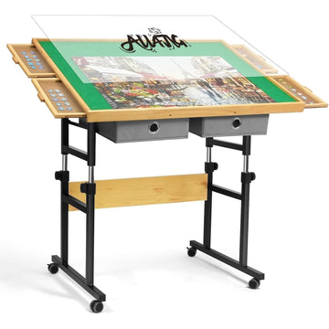 All4Jig 1500 Piece Adjustable Jigsaw Puzzle Board For Adults, 35.4'X26.4' Multi-Functional Puzzle Board With 4+2 Drawers & Protective Cover, 45-Degree Any-Angle Tilt For Work, Exercise & Leisure