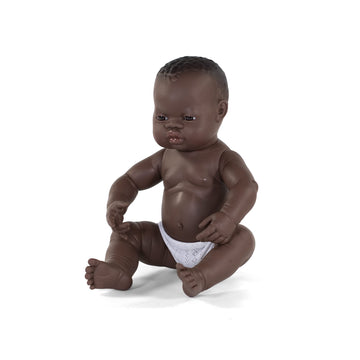 Miniland Doll 15 3/4'' Newborn African Girl - Made In Spain, Anatomically Correct, Quality
