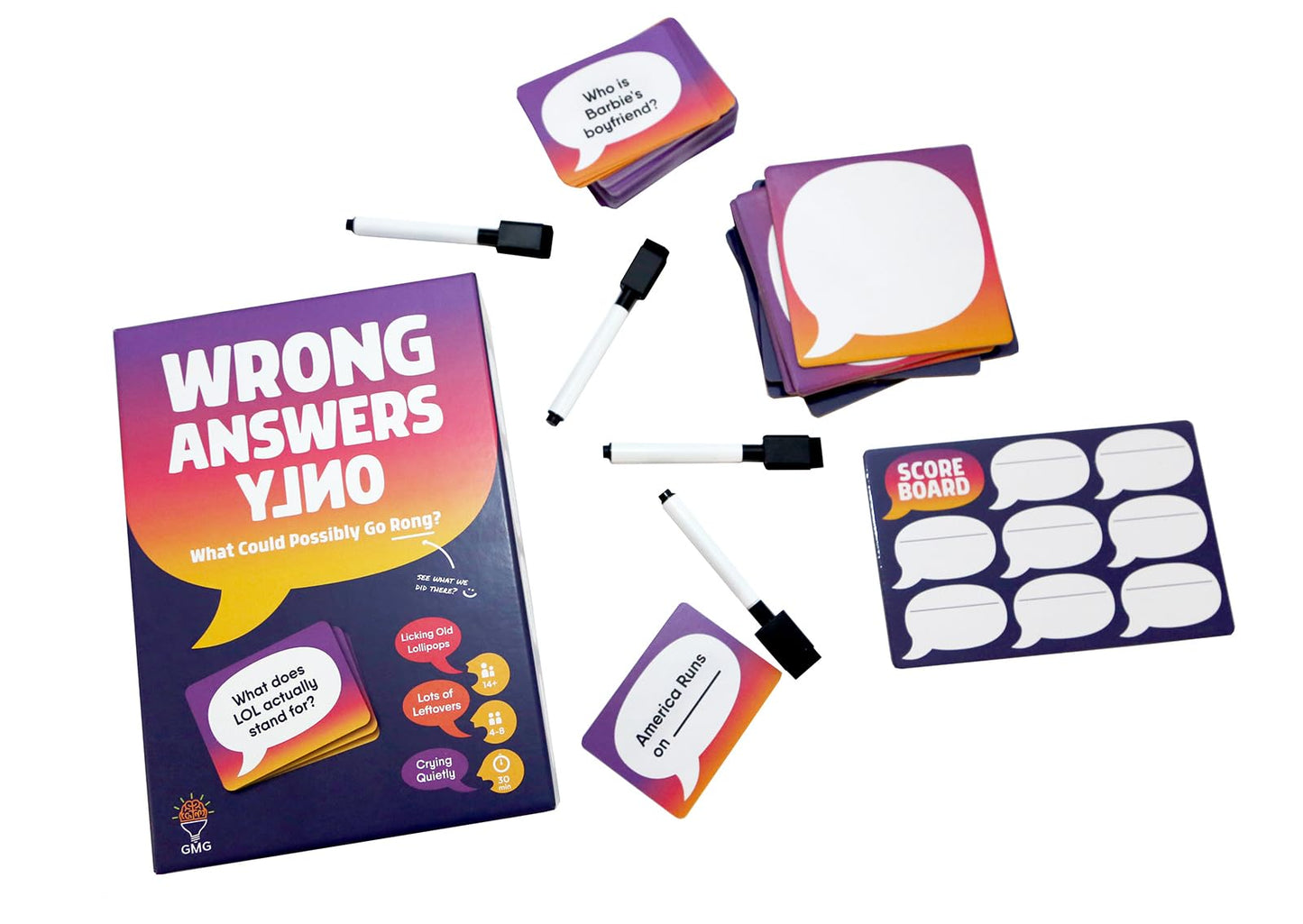 Gray Matters Games Wrong Answers Only Party Game - Fun Group Guessing Game for 8 Players, Ages 14+, Small, Purple, Model WAO032023