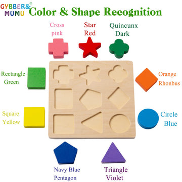GYBBER&MUMU Preschool Colorful Wooden Shape Puzzle - Fun Learning Toy for Kids, Durable Wood, Engaging Design