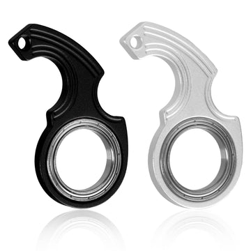 2Pcs Key Chain Spinner Toys 0.67' Inner Diameter With 2Pcs Key Rings, Finger Fidget Keychain Key Ring Spinner Toy Gifts For Kids Adults Finger Exercising Anxiety Relief (Black, Silver)