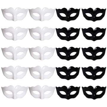 Yookat 20 Pieces Mini Masquerade Masks - Small Mardi Gras And Venetian Vintage Antique Masks (Black And White, Small)