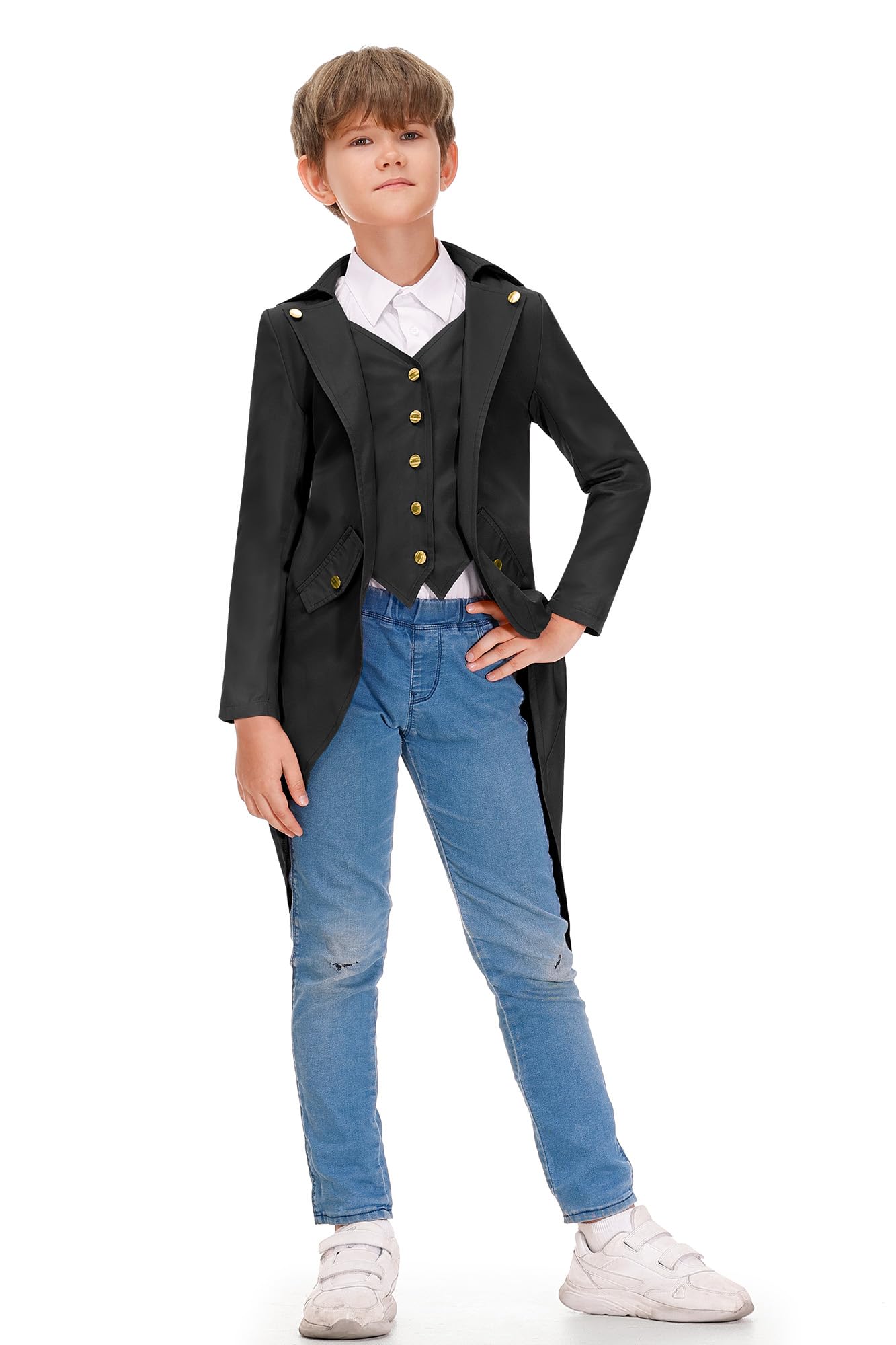 Besserbay Halloween Kids Medieval Plague Doctor Renaissance Steampunk Outfit Pirate Vintage Frock Coat Black 14 Years