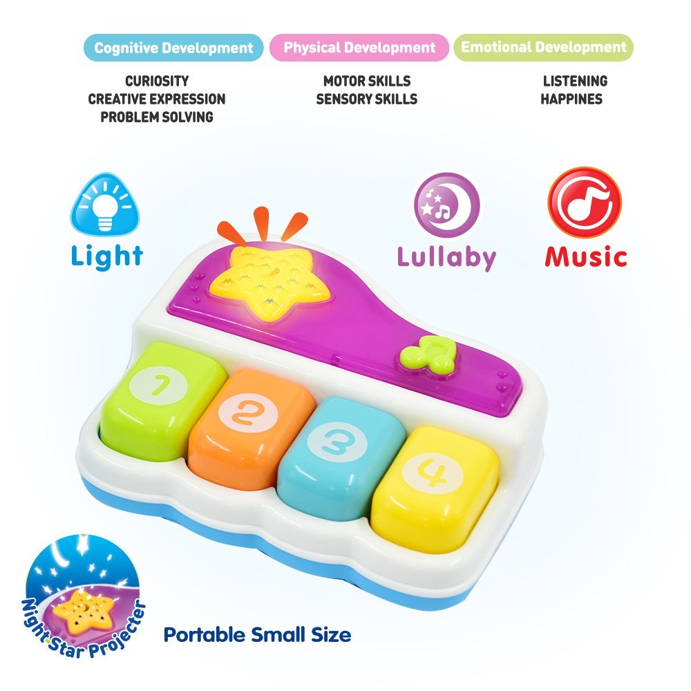 Portable Set Of 3 (Piano, Bongo Drums, Guitar) Educational Toy For Music Learning And Entertainment For Ages 6 Months To 4 Years