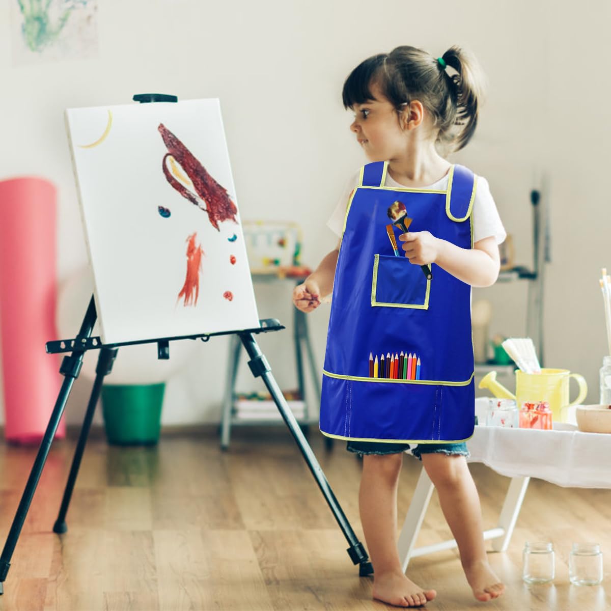 STOBOK Children Kids Waterproof Art Craft Apron Smock for DIY Painting Drawing (Blue)