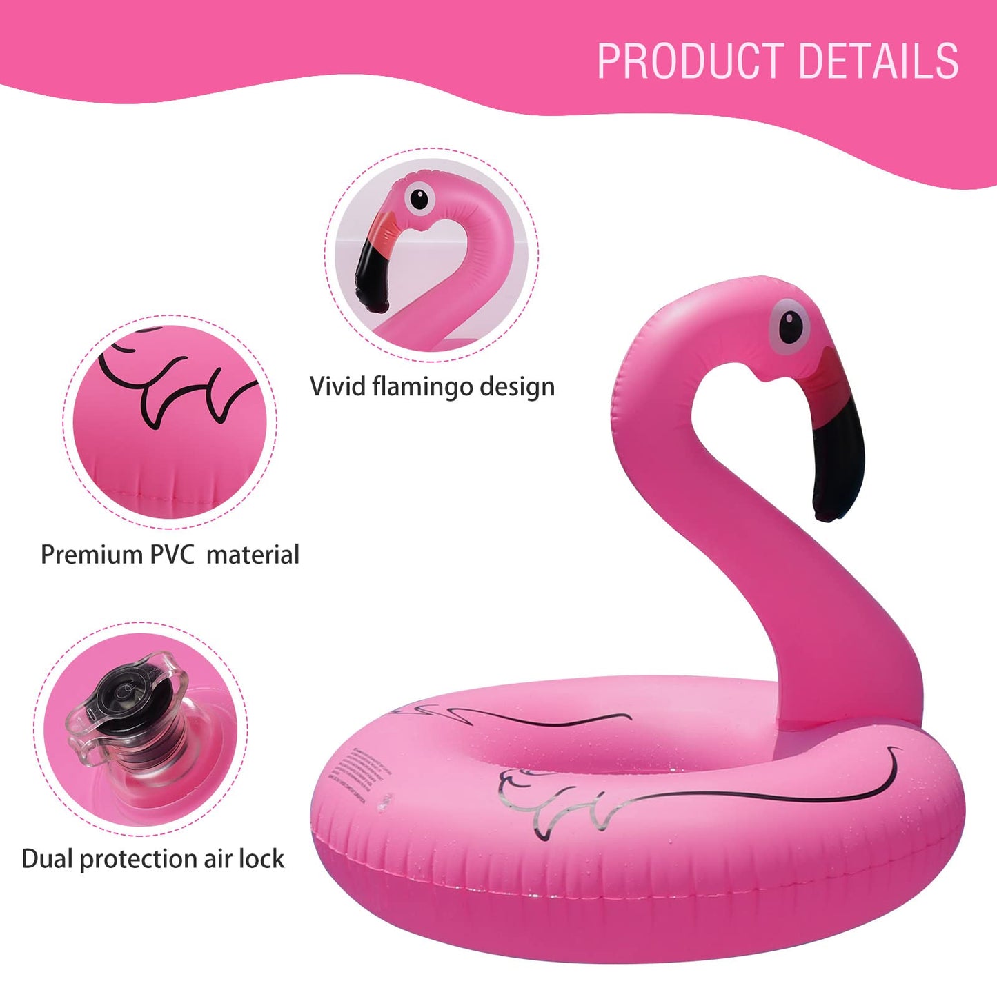 Flyfreeu Flamingo Inflatable Pool Floats With Lights, Solar Powered Flamingo Swim Tube Rings For Adults, 42'' Swimming Ring Lake