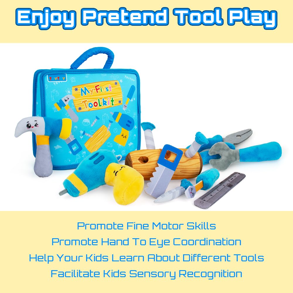 teytoy My 1st Toolbox Playset, Baby Tool Set for 1 Year Old, Pretend Play Construction Toy with Zippered Tool Box, Montessori St